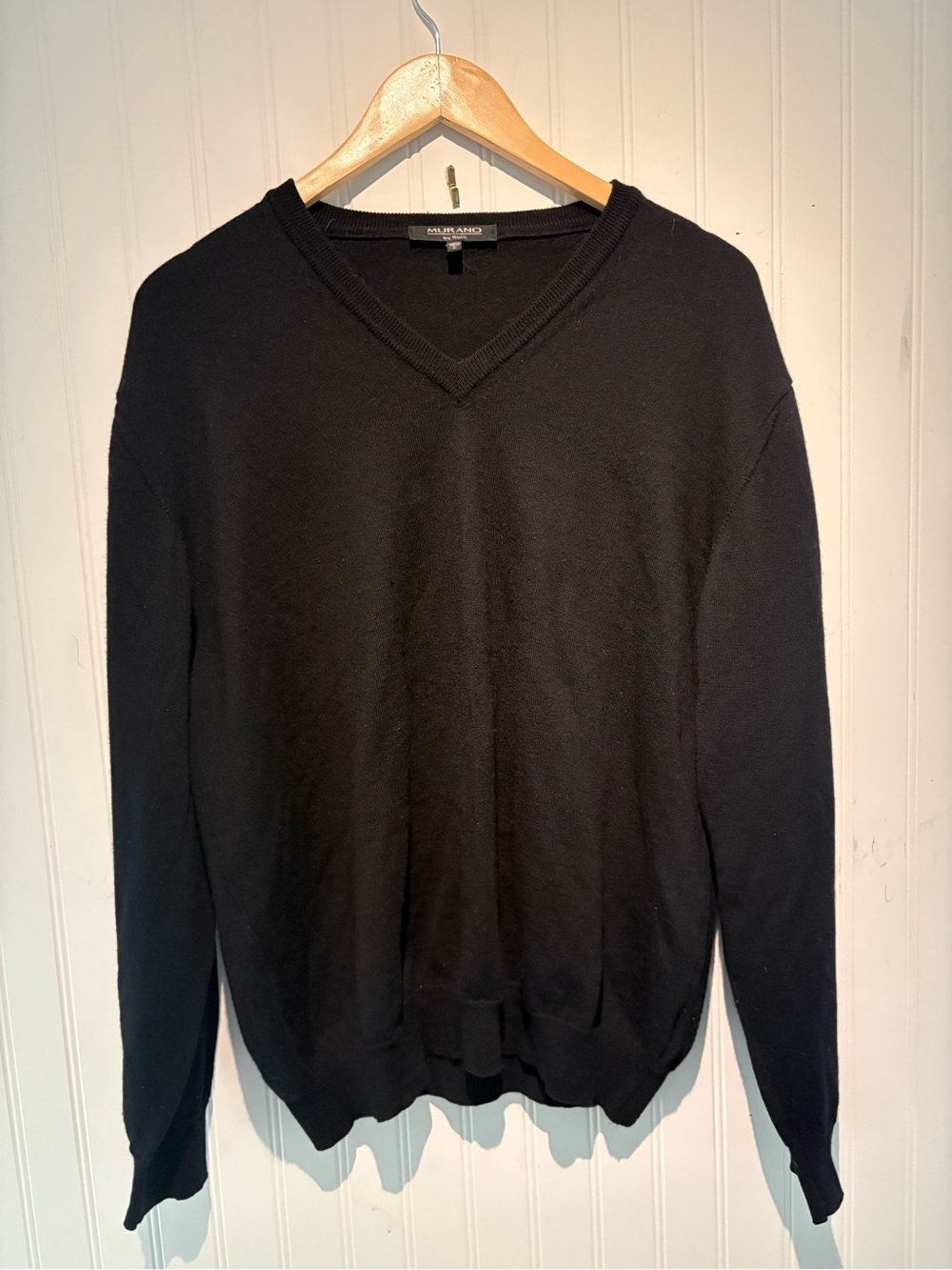 Murano Merino Wool Black V-Neck Men's Sweater